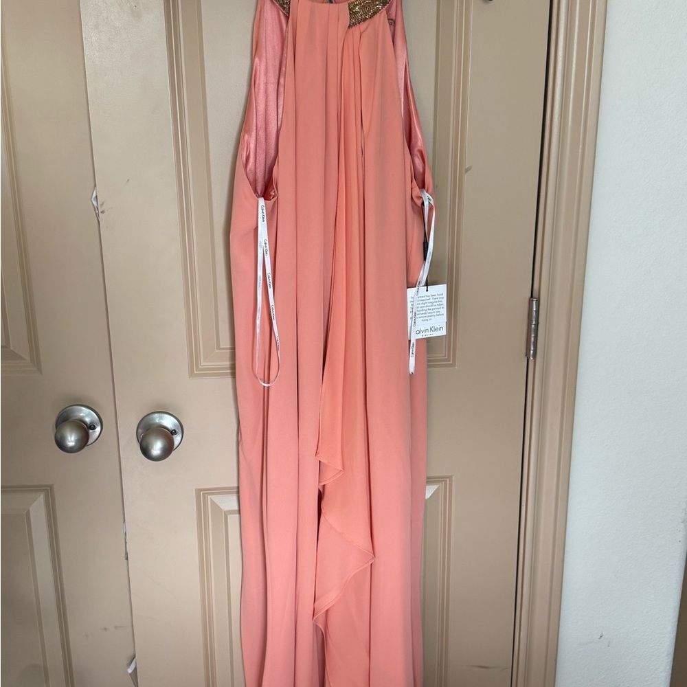 Calvin Klein Peach Formal Dress with Gold Details - NWT NEVER WORN